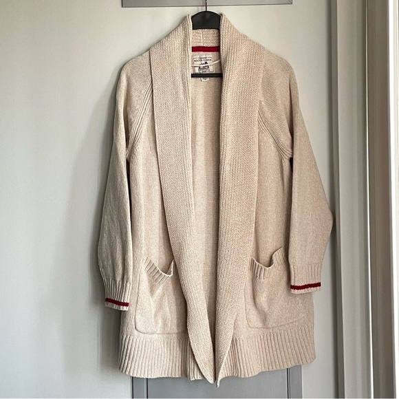 Roots Sweaters - ROOTS Cabin Collection Cream Open Front Cardigan with Red Accents